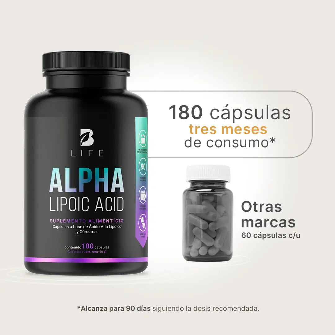 Ácido Alfa Lipoico | adicionado con Cúrcuma | 180 cápsulas
