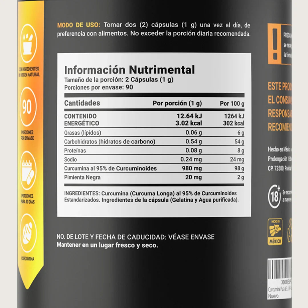 Pure Curcumin | Curcumina Pura 180 Caps